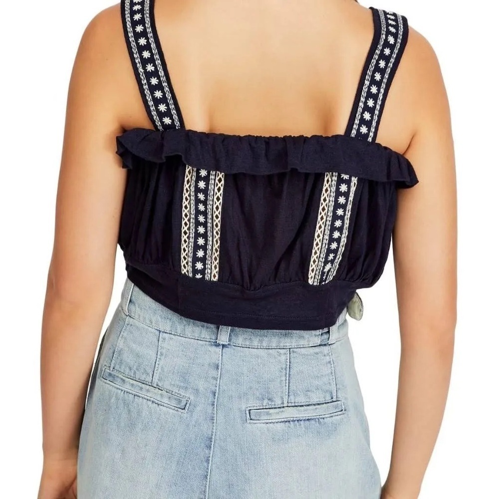 Free People Hill Top Crop Tank Navy Combo Boho Knit Cropped Top NWT - Picture 3 of 5